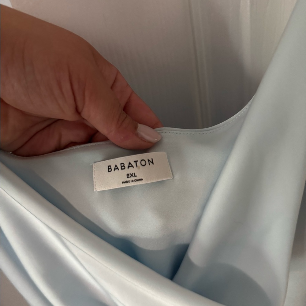 Babaton Sky Blue Satin Blouse